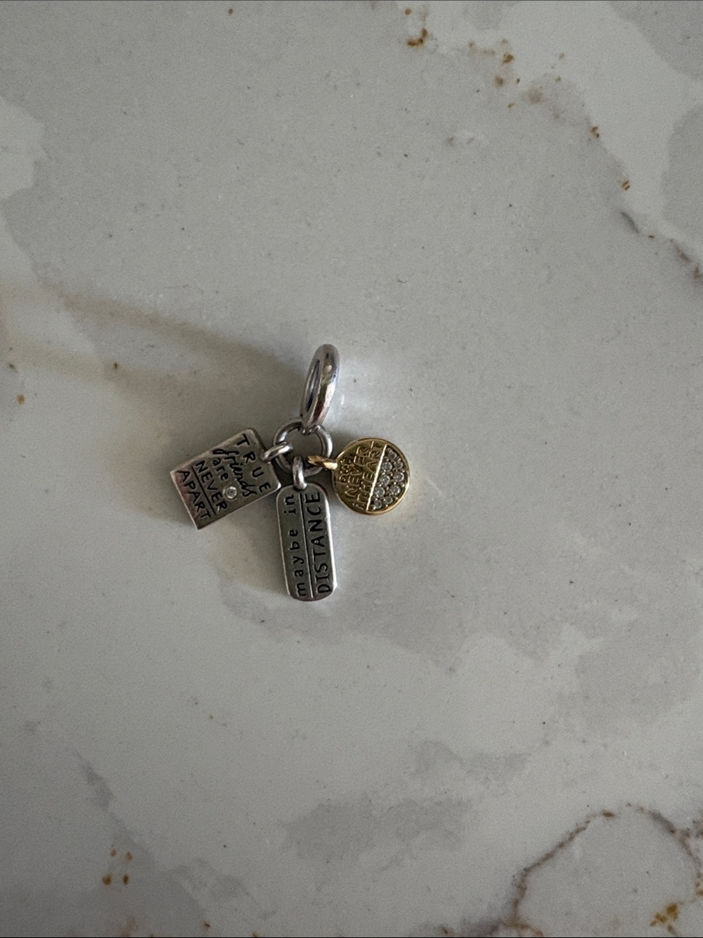 Pandora Silver and Gold Tag Charm Trio “True Friends”